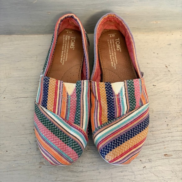 Tom's Women's Colorful Canvas Flat Slip On Shoe Size 7 Good Condition - Picture 3 of 7